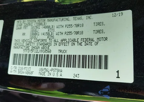 2020 Toyota Tundra Crewmax Sr5/Crewmax Trd Pro z USA, uszkodzony, nr VIN 5TFDY5F12LX910560